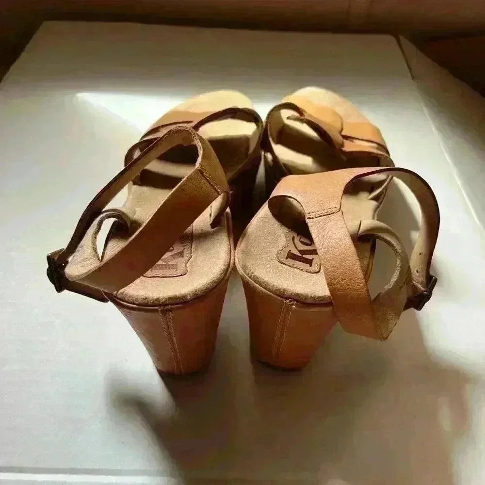 Korks by kork-ease Brown Leather Sandal Chunky Heel Clogs Size 7
